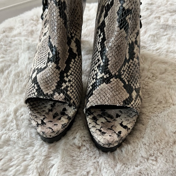 All Saints Heeled Peep Toe Snakeskin Boot - Picture 2 of 9